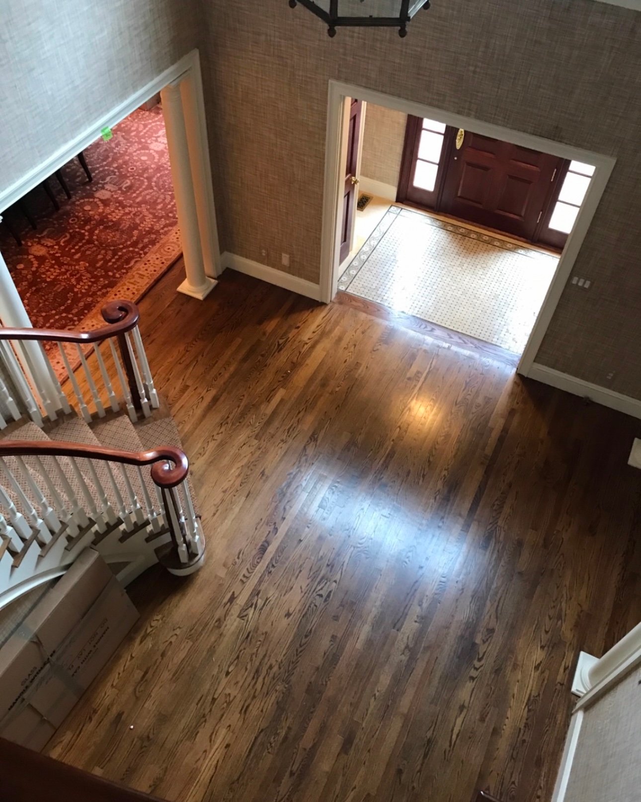 Hardwood floors and stairs before protection is installed